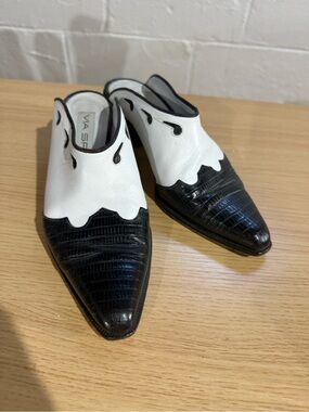 VIA SPIGA vintage leather Black & White Pointed Mule made in Italy size 6